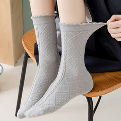 6 Pairs Women's Cotton Ruffle Crew Socks