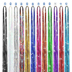 Sparkling Hair Tinsel Strands Kit - 12 Colors - 44cm - Highlights Extensions