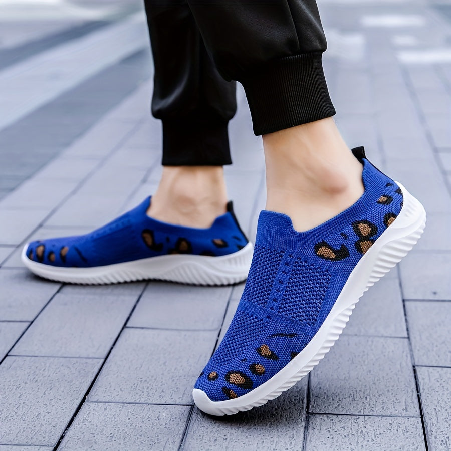 Leopard Graphic Knitting Sock Shoes Slip On Casual Walking Shoes