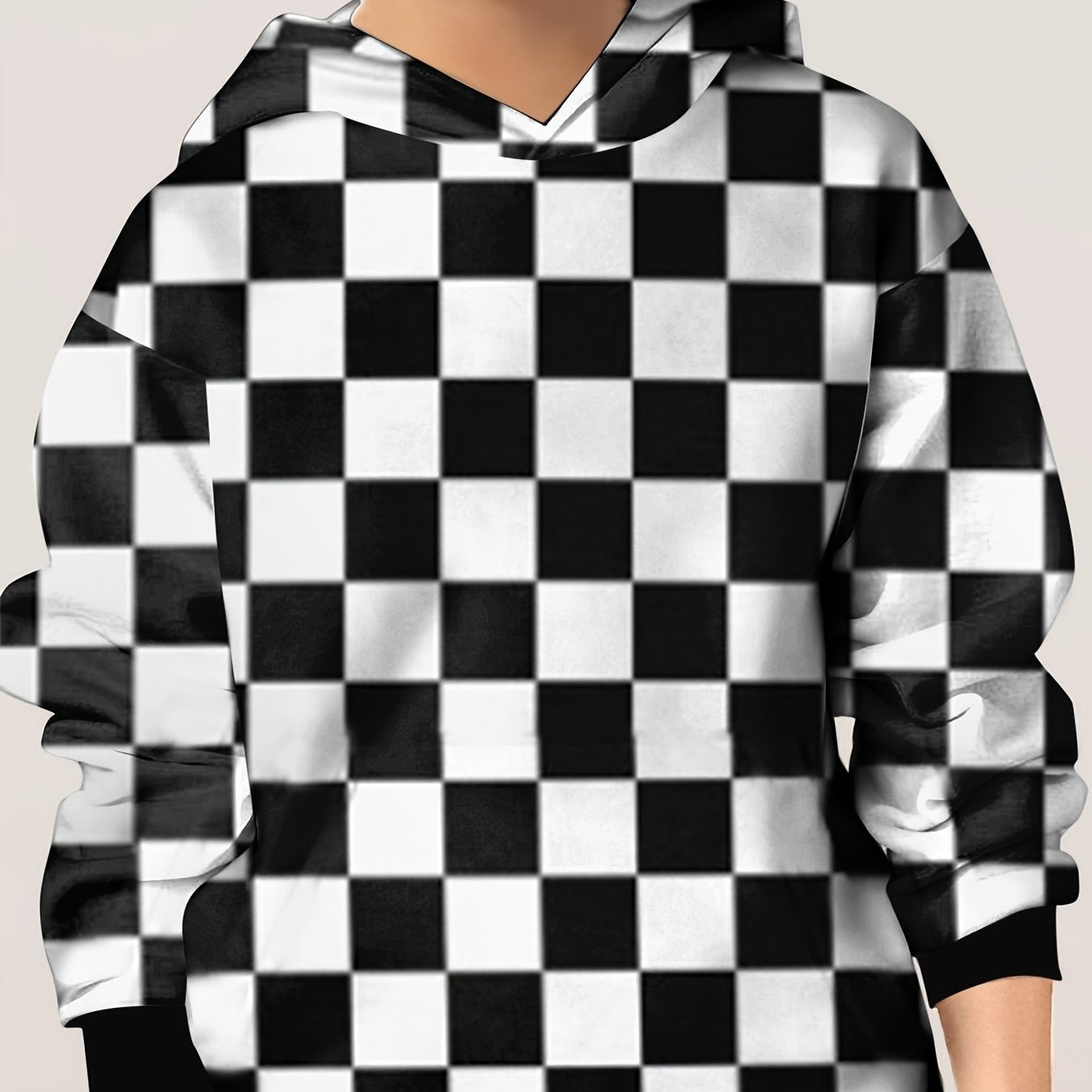 Checkerboard Print Kid's Hoodie Pullover Long Sleeve Top