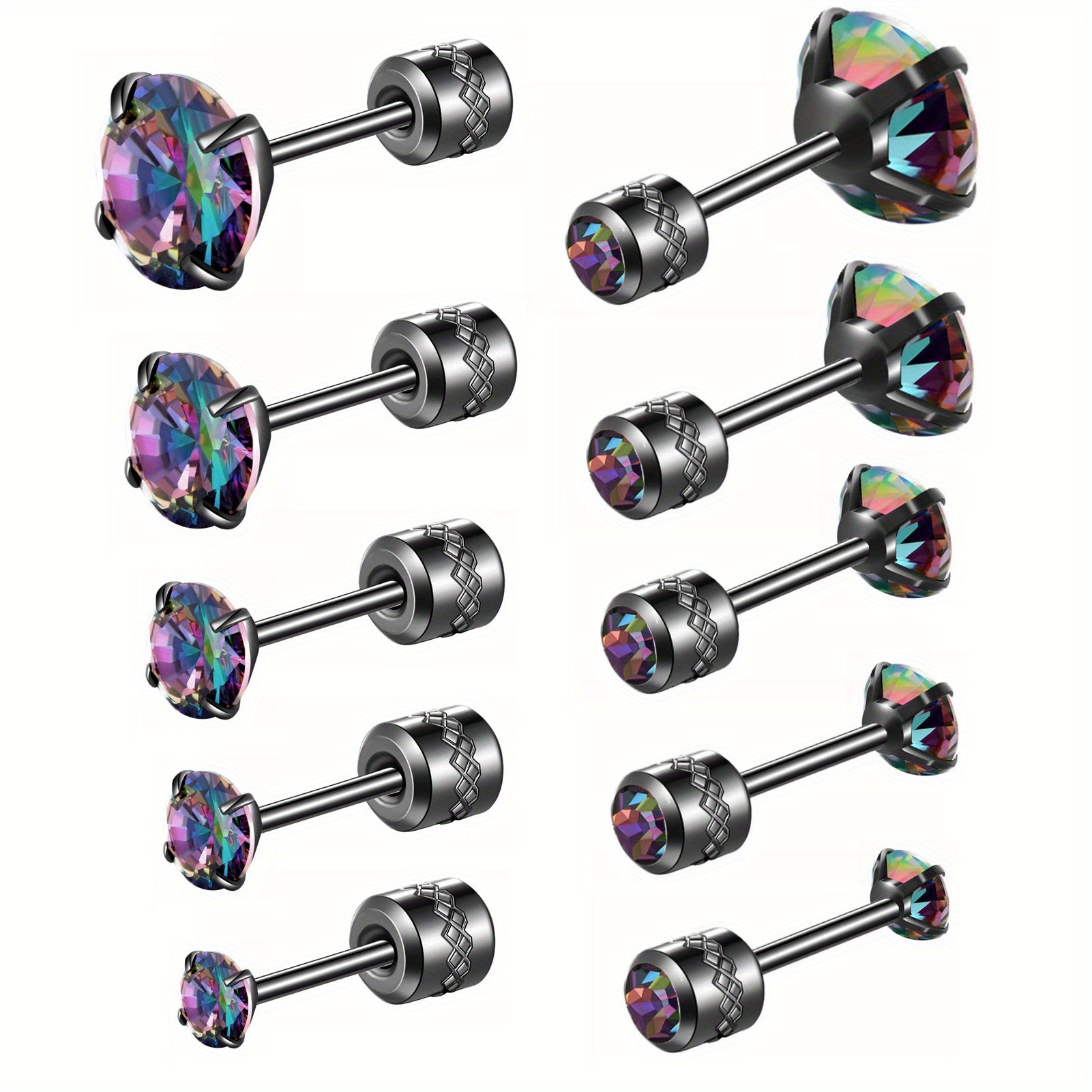 5Pairs Colorful CZ Screw Back Earrings Double Sided Rhinestone Stud Couple Earri