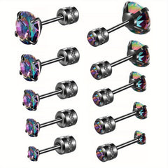 5Pairs Colorful CZ Screw Back Earrings Double Sided Rhinestone Stud Couple Earri
