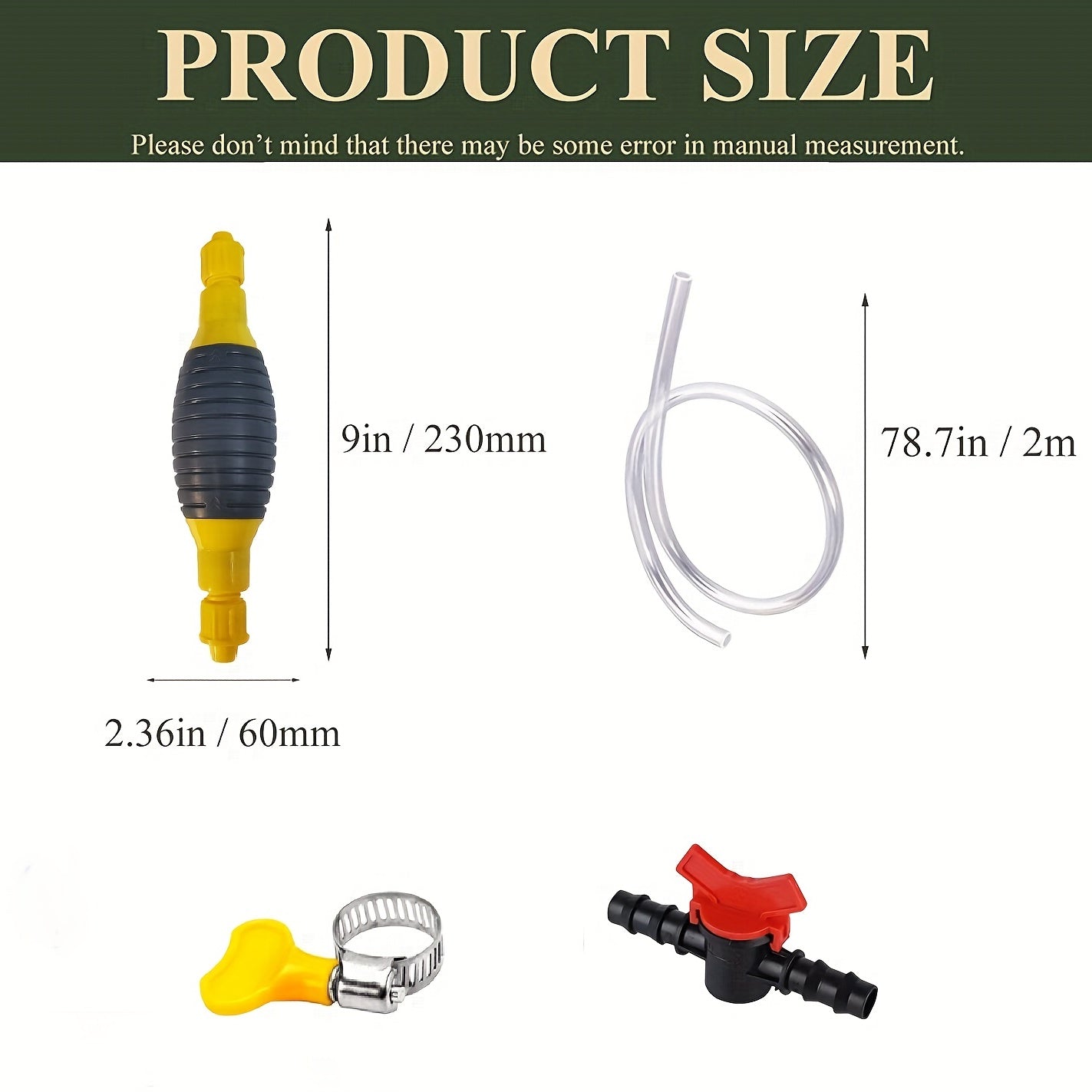 Portable Manual Fuel Pump Hand Pump Hose Fuel Transfer Siphon Pump 2M Hose