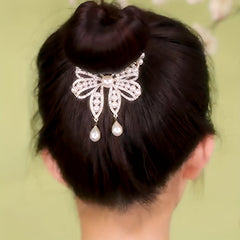 Faux Pearl Butterfly Hair Claw Clip Rhinestone Bun Clip