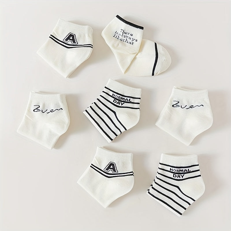 8 Pairs Letter & Stripe Print Socks for Women
