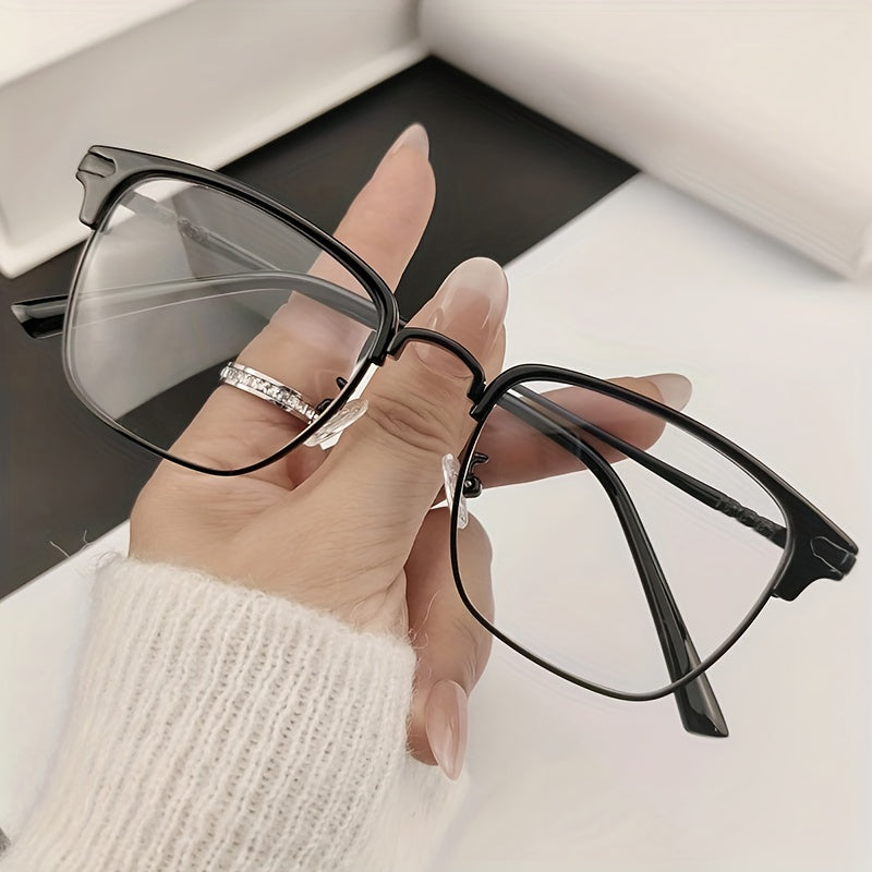 Square Anti Light Reading Glasses Unisex Rivet Decor