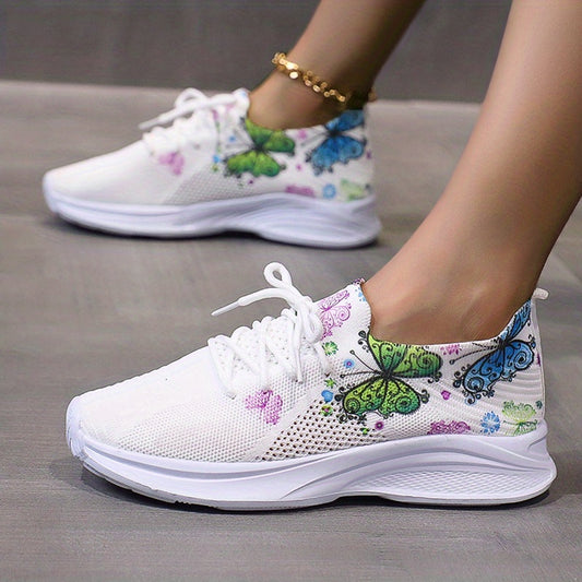 Women's Butterfly Pattern Sneakers Breathable Low Top Sport Shoes