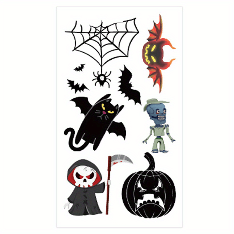 Cartoon Witch Pumpkin Bat Halloween Horror Tattoo Sticker