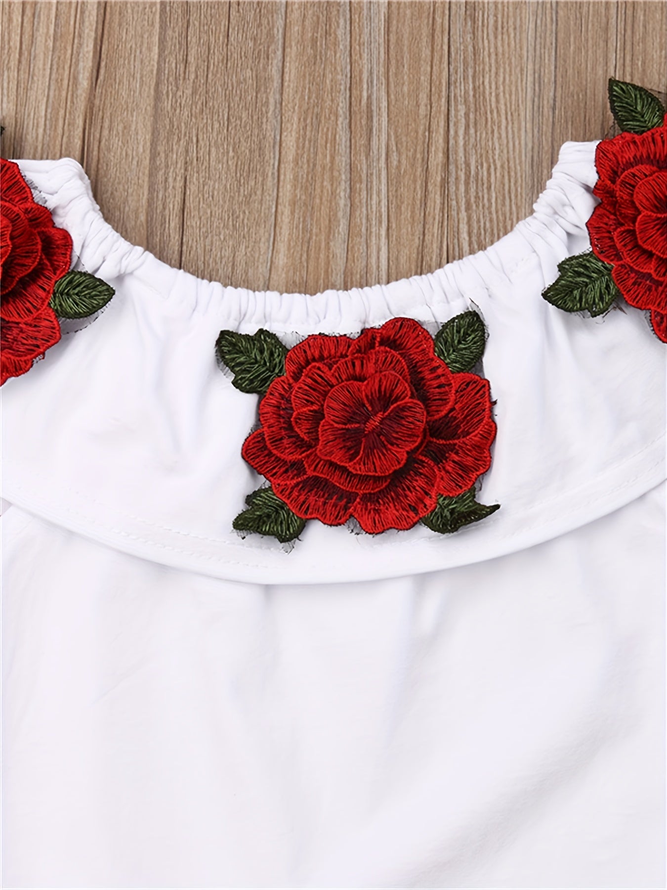Girls Floral Off Shoulder Top & Denim Shorts Set