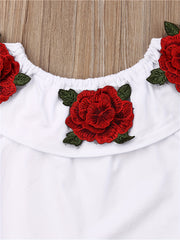 Girls Floral Off Shoulder Top & Denim Shorts Set