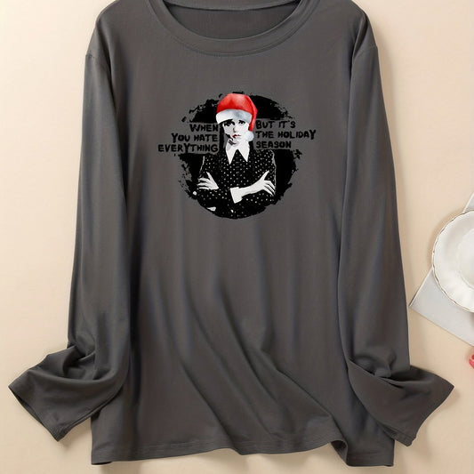  Christmas Loungewear Top Women's Long Sleeve Round Neck T shirt