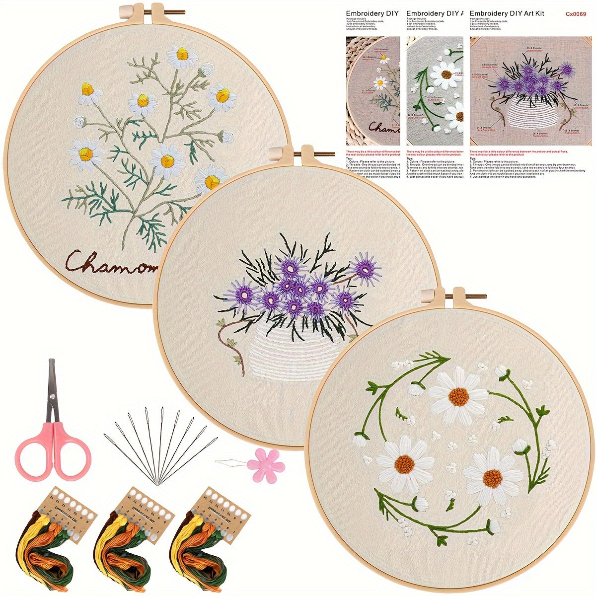 Embroidery Kit Green Plants Cactus Pattern Material Package with Hoop