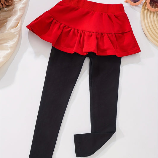 Girls Cotton Footless Leggings With Skirt Spring/Fall High Stretch Comfort