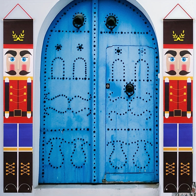 2pcs Christmas Couplets Door Curtain Nutcracker Soldier Knights Flags