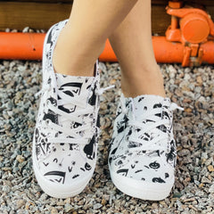 Women's Pumpkin Printed Shoes Lace Up Low Round Toe Lightweight Canvas Flat Shoe