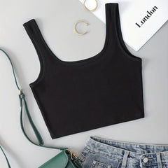 Ribbed Knit Crop Tank Top Sleeveless Skinny Tank Top