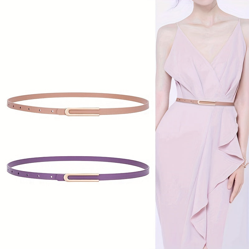 Vintage Candy Thin Leather Belt Long Buckle Waistband Dress Coat Girdle