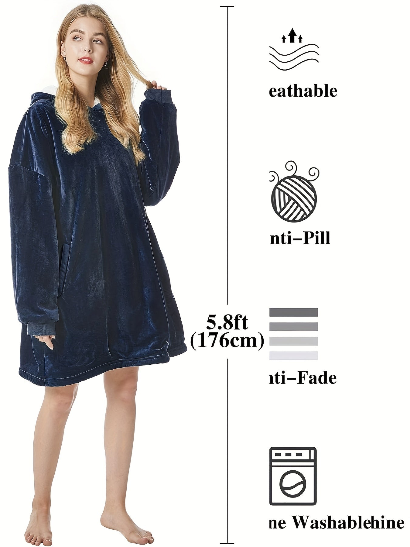  Fleece Hooded Lounge Robe with Pockets