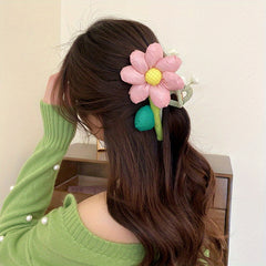 Cartoon Flower Hair Claw Ponytail Holder for Women Girls