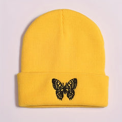 Butterfly Embroidery Knitted Hat Ski Outdoor Warm Hat