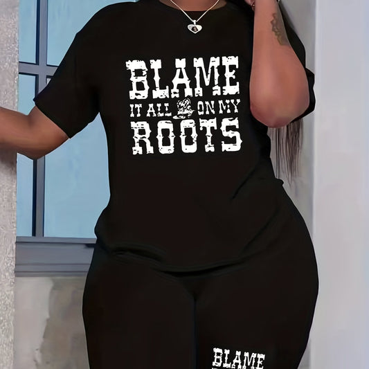 Women's Plus Letter Print Crew Neck Short Sleeve Top