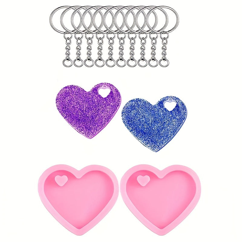 Heart Shaped Silicone Key Ring Mold with 10 Key Rings
