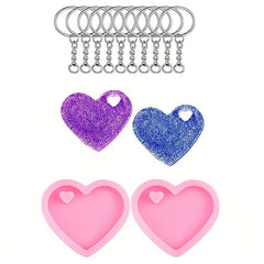 Heart Shaped Silicone Key Ring Mold with 10 Key Rings