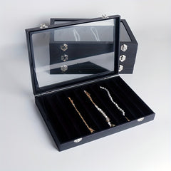 PU Leather Jewelry Box Display Tray 8 10 Grids Necklaces Bracelets Organizer