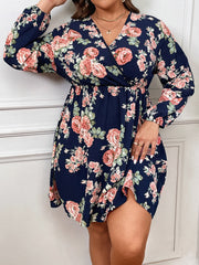  Rose Print Lantern Sleeve Mini Dress