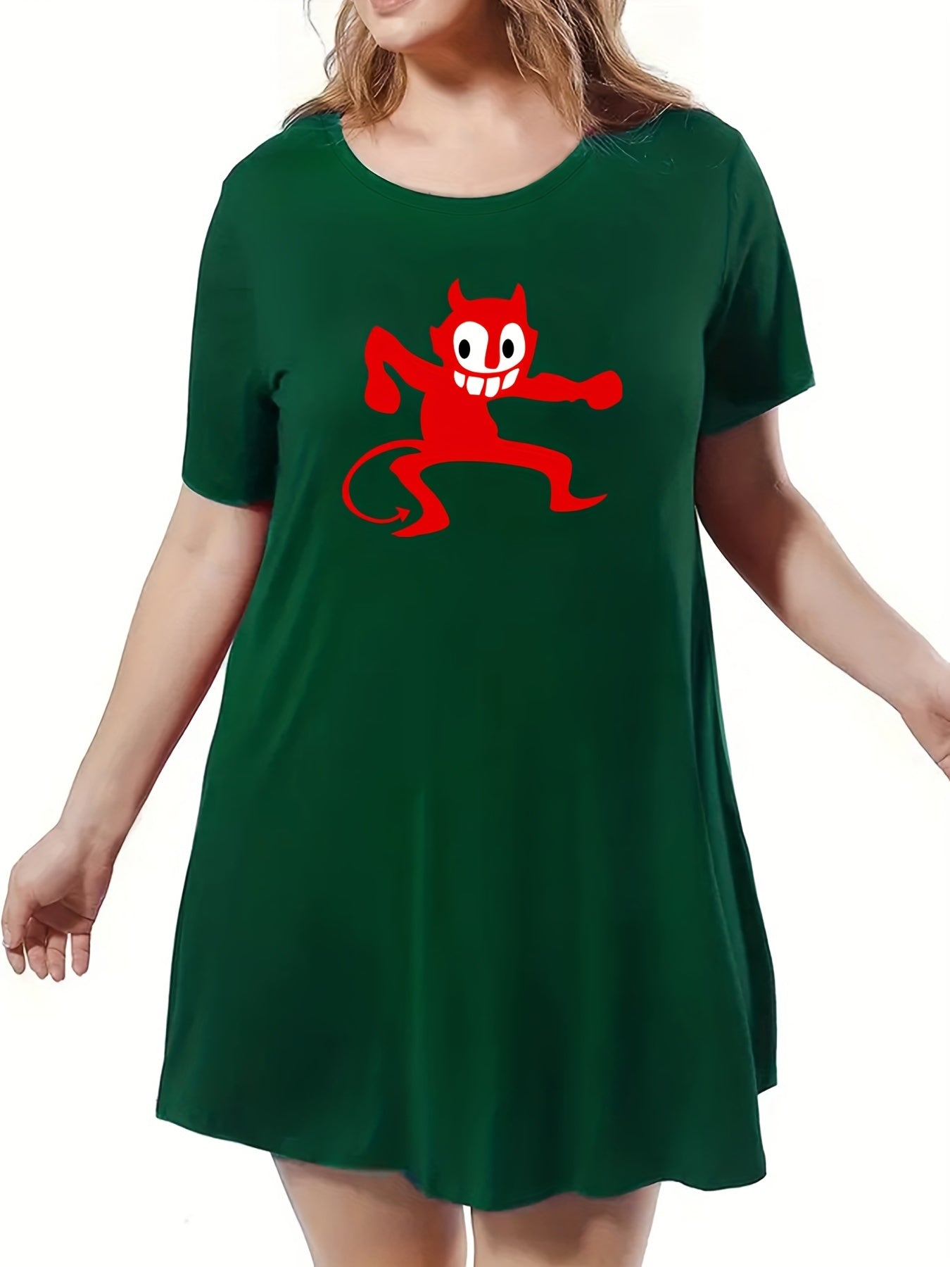  Devil Print Short Sleeve Round Neck Tee Nightdress