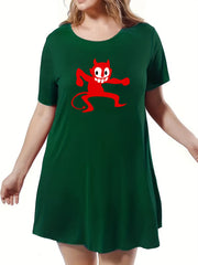 Devil Print Short Sleeve Round Neck Tee Nightdress