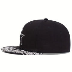 Cashew Flower Brim Pentagram Embroidery Men's Ball Cap