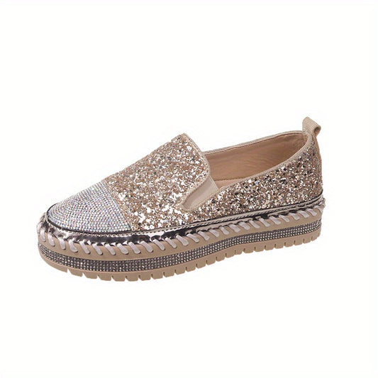 Glitter Sequins Platform Slip On Sneakers with Rhinestone Decor