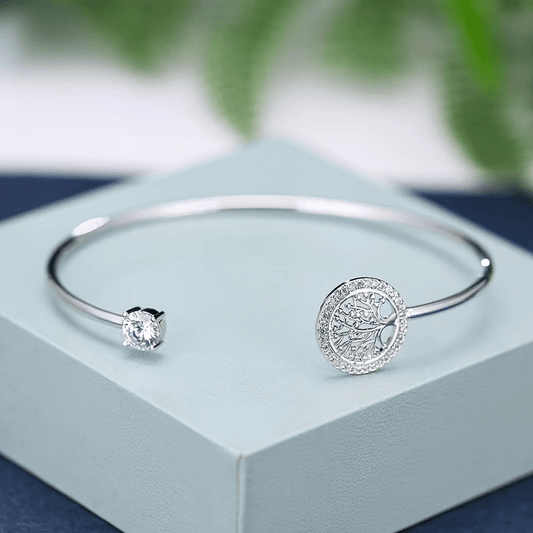 Zircon Life Tree Bracelet - Adjustable Cuff Bangle for Women