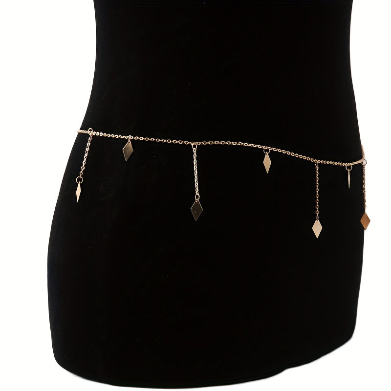 Rhombus Pendant Waist Chain Metal Belly Chain For Women