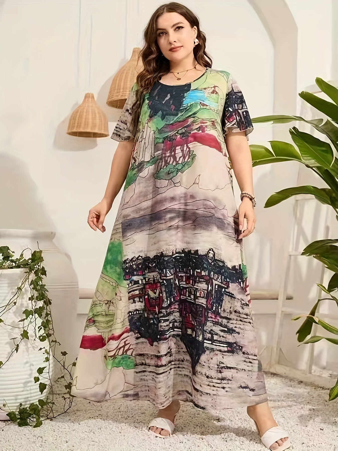  Landscape Print Maxi Dress