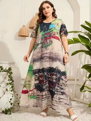  Landscape Print Maxi Dress