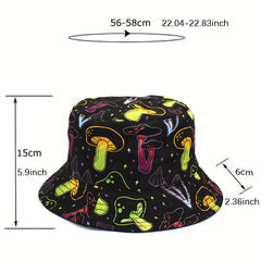 Y2K Mushroom Print Bucket Hat Unisex Casual Sunshade Fisherman Cap