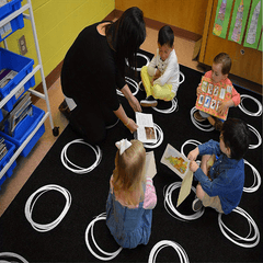 Black Wool Children's Area Rug for Kids Room Circle Seating Decor