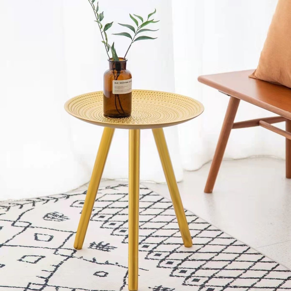 Golden Polka Dot Side Table for Living Room Corner