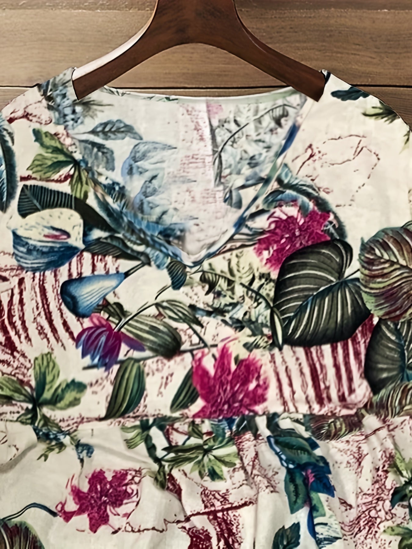 Floral Print V Neck Loose Fit Plus Size Dress