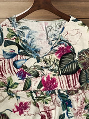 Floral Print V Neck Loose Fit Plus Size Dress