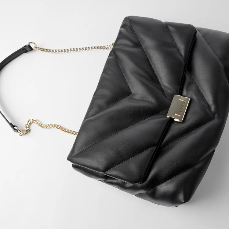 Leather Crossbody Bag with Chain Strap and Large Tote Design