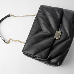 Leather Crossbody Bag with Chain Strap and Large Tote Design