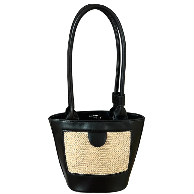 Niche Straw Bucket Bag Female Portable Retro Handbag