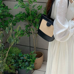 Niche Straw Bucket Bag Female Portable Retro Handbag