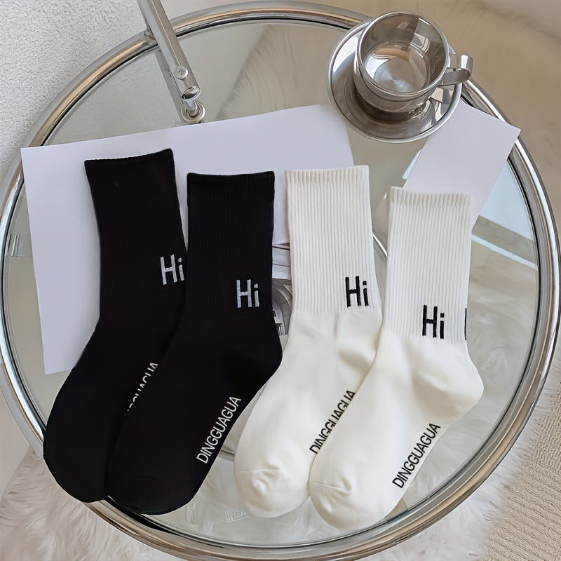 4 Pairs Letter Print Ribbed Socks Women's Stockings
