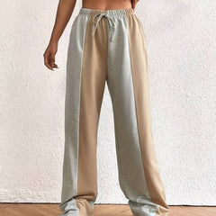  Colorblock Wide Leg Tie Front Pants