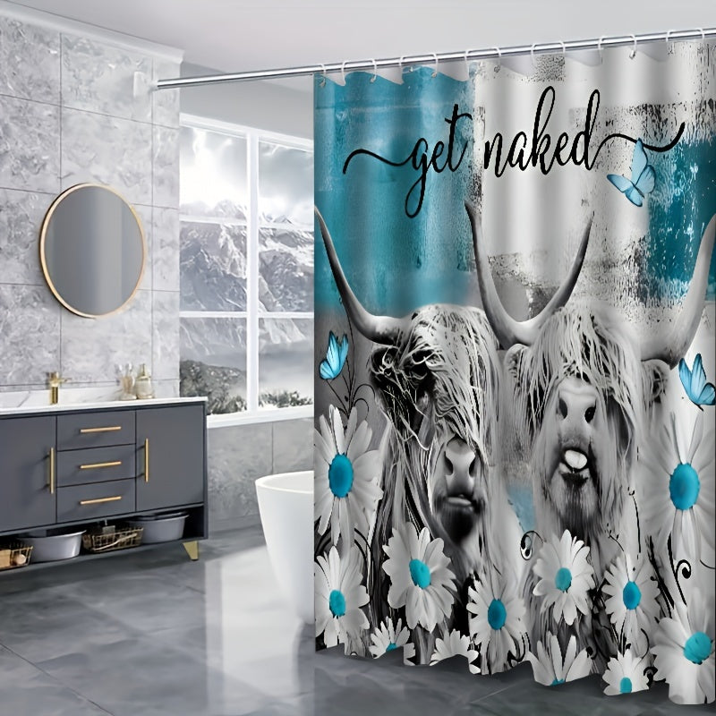 Highland Cow Shower Curtain Toilet Seat Bath Mat Set