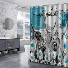 Highland Cow Shower Curtain Toilet Seat Bath Mat Set